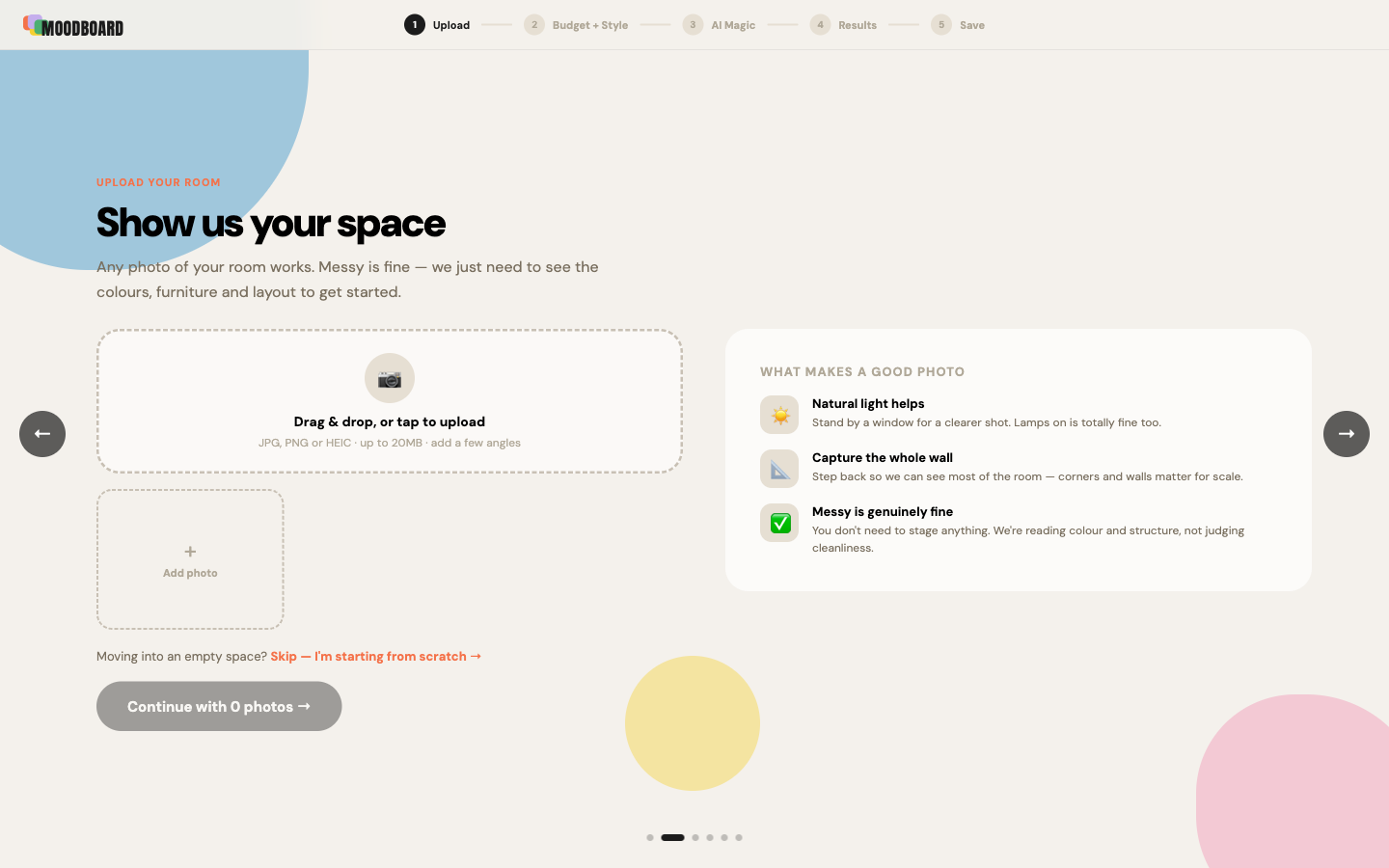 MoodBoard Upload screen